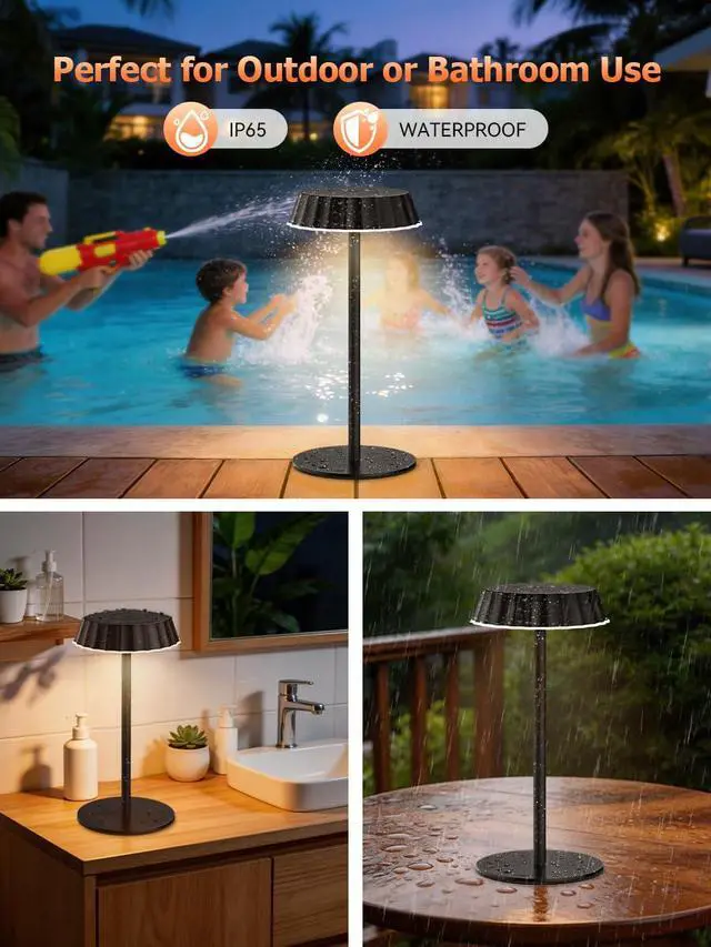 Alt view image 5 of 7 - Rechargeable Table Lamp IP65 Waterproof & Fast Charging, 5000mAh Battery Cordless LED with 3-Color Dimmable Light, 2-Pack for Camping, Bedroom & Kitchen