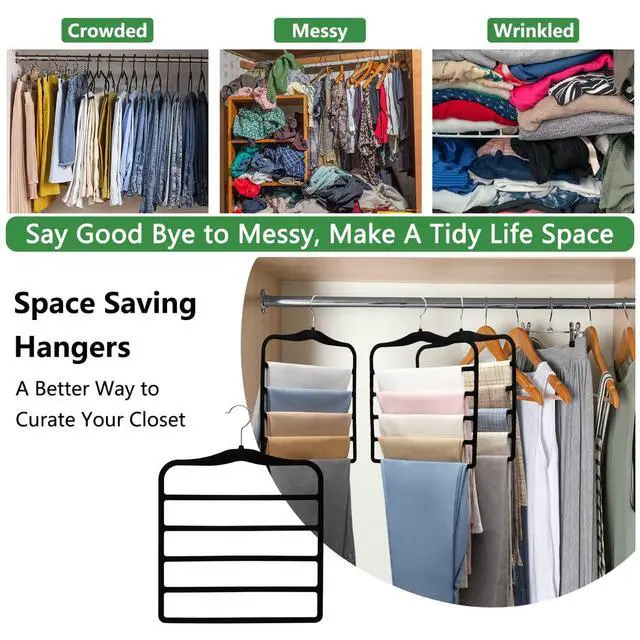Alt view image 6 of 7 - Closet Organizers and Storage,3 Pack Organization and Storage Pants-Hangers-Space-Saving,Velvet Hanger for Dorm Room for College Students Girls Boys Guys Hanging Jean Scarf