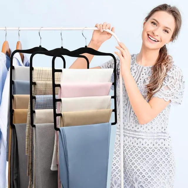 Alt view image 7 of 7 - Closet Organizers and Storage,3 Pack Organization and Storage Pants-Hangers-Space-Saving,Velvet Hanger for Dorm Room for College Students Girls Boys Guys Hanging Jean Scarf