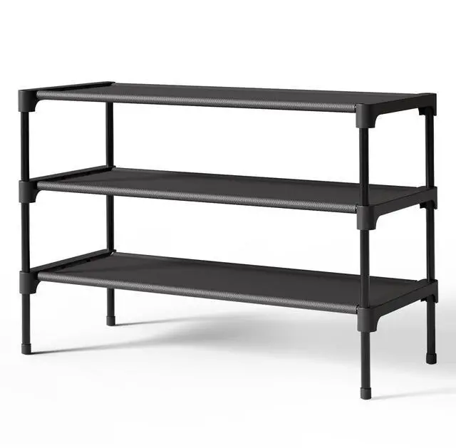 Main image of Shoe Rack - Non-Woven Shoe Rack Shelf, Shoe Organizer for Closet, Entryway, Garage & Corridor, Stackable Shoe Shelves, 27.5" Wide - 3 Tier, Black