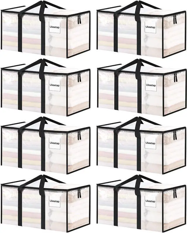 Main image of 8 Pack Extra Large Heavy Duty Moving Bags, Clear Storage Bins with Lids, Reinforced Handles & Heavy-Duty Zippers Moving Boxes Storage Bags Totes for Clothes Packing, Dorms, College Supplies, Clear