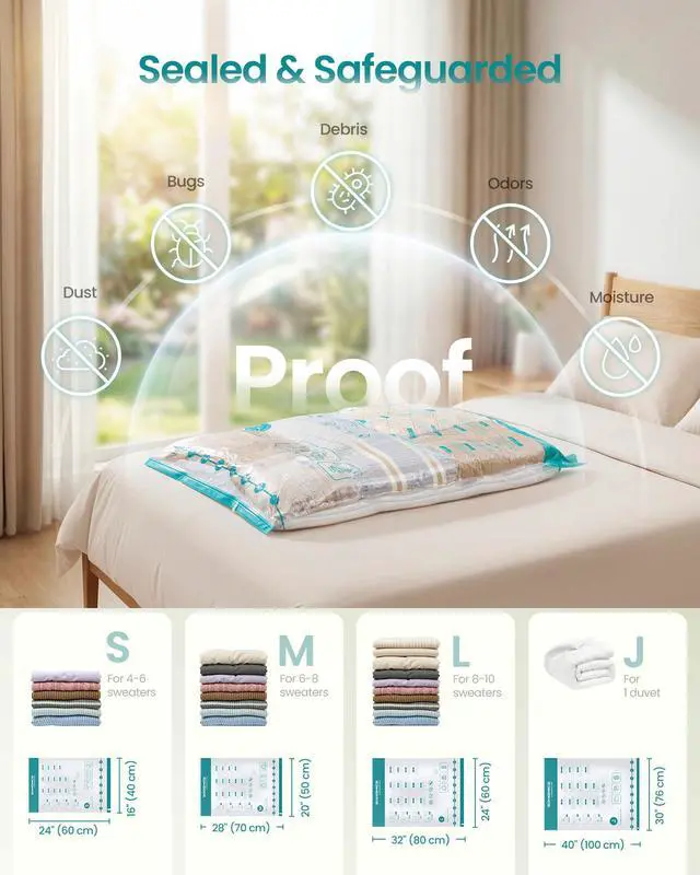 Alt view image 3 of 6 - Vacuum Storage Bags, Rechargeable Portable Electric Pump, Space Saver Vacuum Seal Suction Bags for Clothing Travel Bedding Comforters, Reusable, 15 Pack, 3S/4M/4L/4J, Transparent ULVB203W101