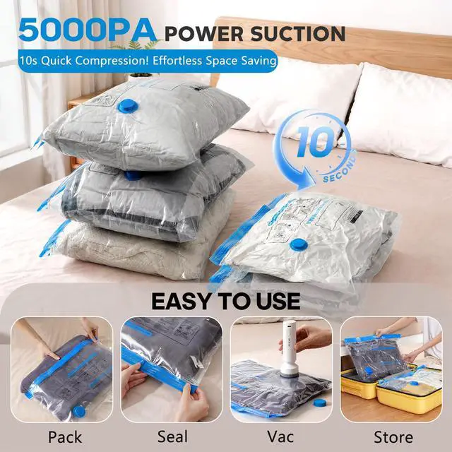 Alt view image 3 of 7 - 15 Pack Vacuum Storage Bags for Travel with Rechargeable Cordless Pump, Space Saver Bags for Clothes, Compression Packing Bags for Luggage and Suitcase,Blue
