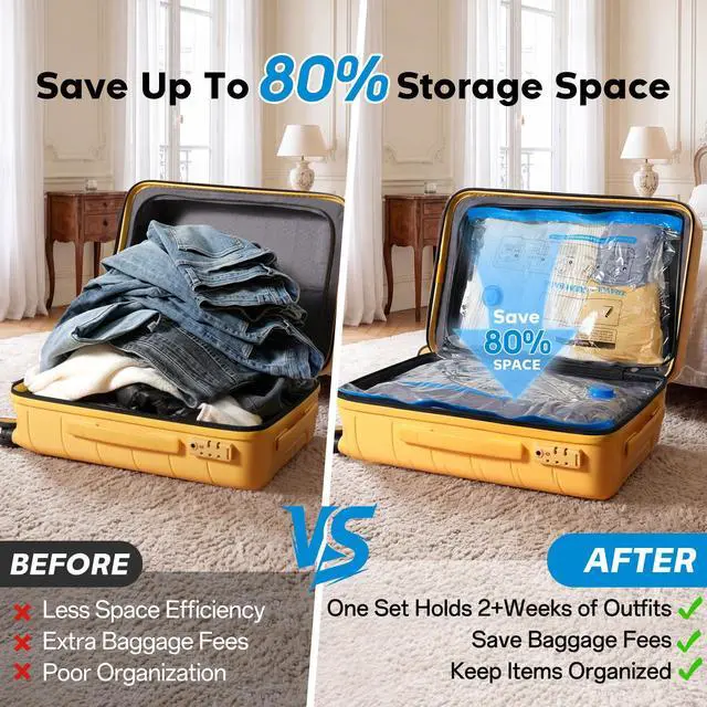 Alt view image 4 of 7 - 15 Pack Vacuum Storage Bags for Travel with Rechargeable Cordless Pump, Space Saver Bags for Clothes, Compression Packing Bags for Luggage and Suitcase,Blue