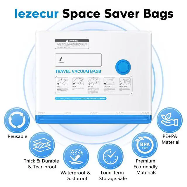 Alt view image 6 of 7 - 15 Pack Vacuum Storage Bags for Travel with Rechargeable Cordless Pump, Space Saver Bags for Clothes, Compression Packing Bags for Luggage and Suitcase,Blue
