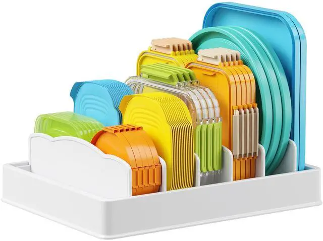 Main image of Kitchen Cabinet Organizer for Food Contanier Lid, Lid Holder with 6 Adjustable Dividers & 7 Sections for Pantry Organizers and Storage, Home Drawer Organization, Large, 13" x 10"