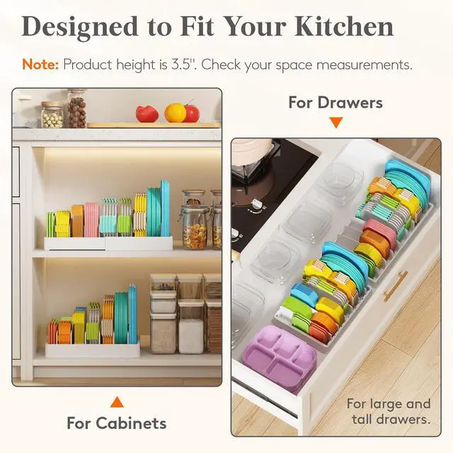 Alt view image 4 of 7 - Kitchen Cabinet Organizer for Food Contanier Lid, Lid Holder with 6 Adjustable Dividers & 7 Sections for Pantry Organizers and Storage, Home Drawer Organization, Large, 13" x 10"