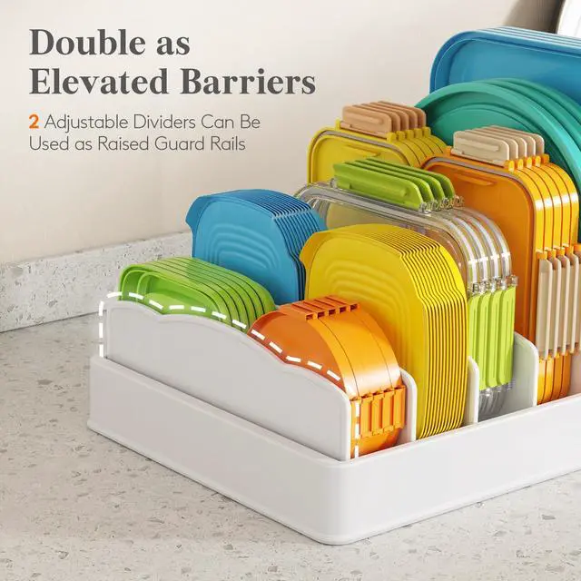 Alt view image 6 of 7 - Kitchen Cabinet Organizer for Food Contanier Lid, Lid Holder with 6 Adjustable Dividers & 7 Sections for Pantry Organizers and Storage, Home Drawer Organization, Large, 13" x 10"