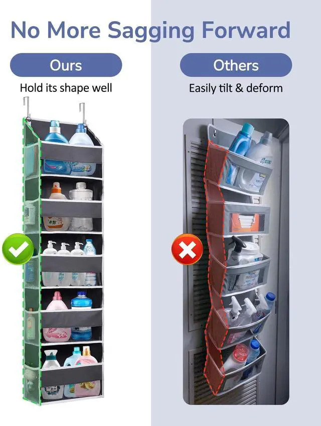 Alt view image 2 of 7 - 1 Pack Over Door Organizer with 5 Large and 10 Mesh Side Pockets, 44 lbs Weight Capacity Hanging Storage with Clear Window Kids Toys, Shoes, Diapers, Dark Grey, 5 Layers