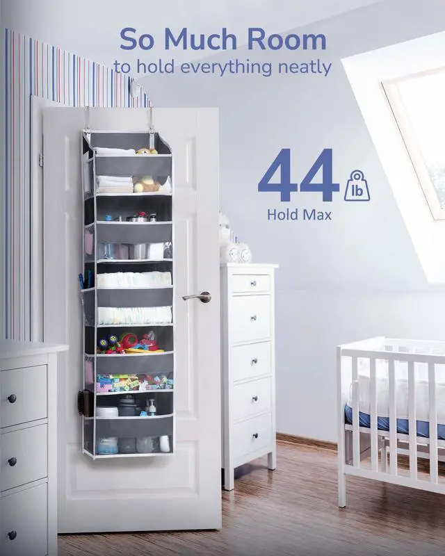Alt view image 5 of 7 - 1 Pack Over Door Organizer with 5 Large and 10 Mesh Side Pockets, 44 lbs Weight Capacity Hanging Storage with Clear Window Kids Toys, Shoes, Diapers, Dark Grey, 5 Layers