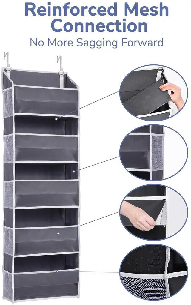Alt view image 7 of 7 - 1 Pack Over Door Organizer with 5 Large and 10 Mesh Side Pockets, 44 lbs Weight Capacity Hanging Storage with Clear Window Kids Toys, Shoes, Diapers, Dark Grey, 5 Layers