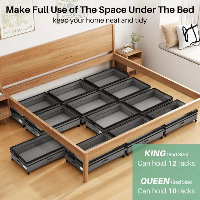 Alt view image 6 of 7 - Under Bed Storage with Wheels 2Pack Height-adjustable Under Bed Storage Containers,Under Bed Shoe Storage Organizer with Clear Window&Label, Suitable for Clothes Storage, Gray