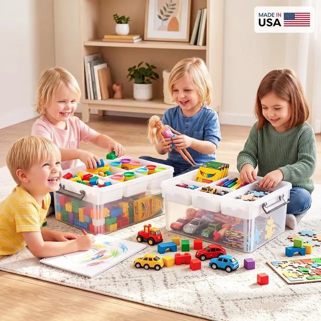 Alt view image 3 of 7 - 17 QT Plastic Storage Box with Removable Tray Craft Organizers and Storage Clear Storage Container for Organizing Bead, Tool, Sewing, Playdoh, Coloring Books, Markers