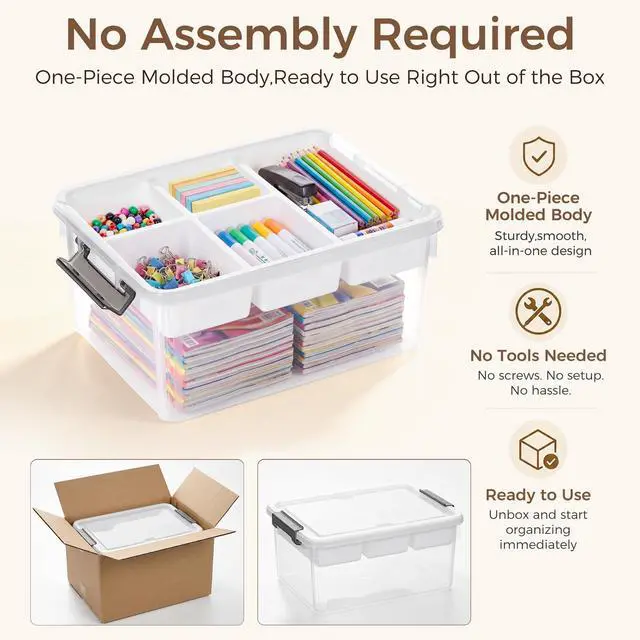 Alt view image 5 of 7 - 17 QT Plastic Storage Box with Removable Tray Craft Organizers and Storage Clear Storage Container for Organizing Bead, Tool, Sewing, Playdoh, Coloring Books, Markers