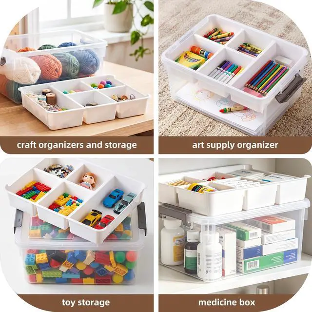 Alt view image 6 of 7 - 17 QT Plastic Storage Box with Removable Tray Craft Organizers and Storage Clear Storage Container for Organizing Bead, Tool, Sewing, Playdoh, Coloring Books, Markers
