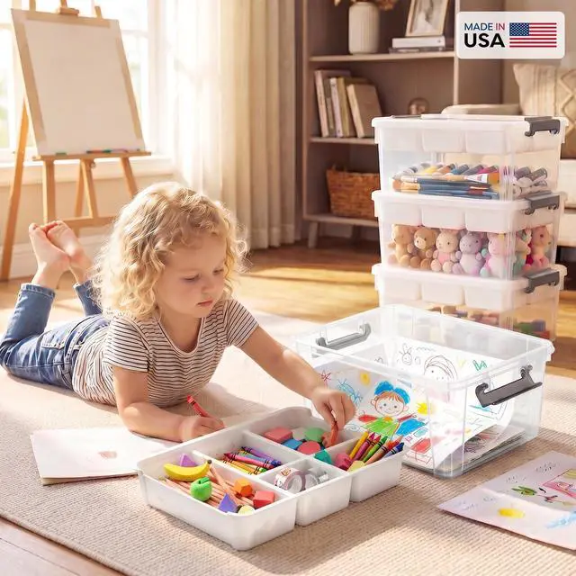 Alt view image 7 of 7 - 17 QT Plastic Storage Box with Removable Tray Craft Organizers and Storage Clear Storage Container for Organizing Bead, Tool, Sewing, Playdoh, Coloring Books, Markers