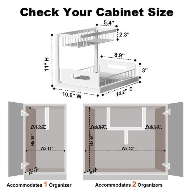 Alt view image 5 of 7 - Under Sink Organizer, Pull Out Cabinet Organizer, 2 Tier Metal Slide Out Shelf with L Shaped Design for Kitchen, Bathroom, Laundry, and Utility Cabinet Storage for Deep Cabinets, White, 2 Pack