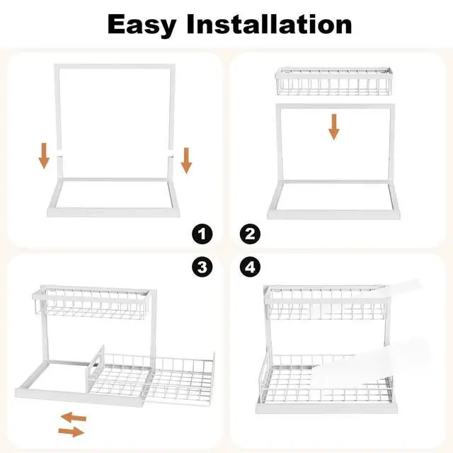 Alt view image 7 of 7 - Under Sink Organizer, Pull Out Cabinet Organizer, 2 Tier Metal Slide Out Shelf with L Shaped Design for Kitchen, Bathroom, Laundry, and Utility Cabinet Storage for Deep Cabinets, White, 2 Pack