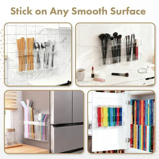 Alt view image 7 of 7 - Acrylic Straw Holder for Cabinet Door - Child-Safe Organizer & Dispenser with Smooth Rounded Edges for Kitchen Accessories Storage, Adhesive Circles Included (Clear Transparent)