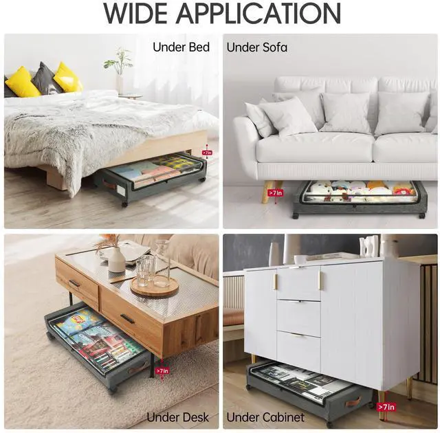 Alt view image 6 of 7 - Under Bed Storage with Wheels, 2Pack Under Bed Storage Containers, Underbed Shoe Storage Organizer, Rolling Under Bed Metal Drawers for Clothes, Blankets(30.71 x 16.93 x 6.69 in)
