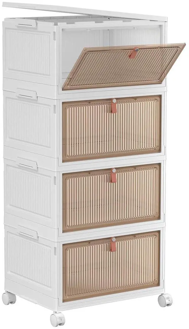 Main image of 4 Tier Plastic Storage Bins with Lid 28QT - Stackable Storage Containers with Wheels, Folding Storage Boxes, Collapsible Storage Bins, Closet Organizers and Storage