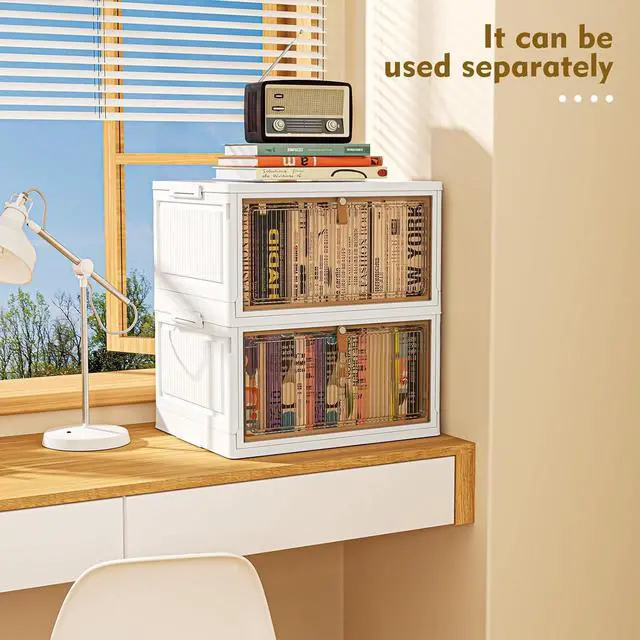 Alt view image 5 of 5 - 4 Tier Plastic Storage Bins with Lid 28QT - Stackable Storage Containers with Wheels, Folding Storage Boxes, Collapsible Storage Bins, Closet Organizers and Storage