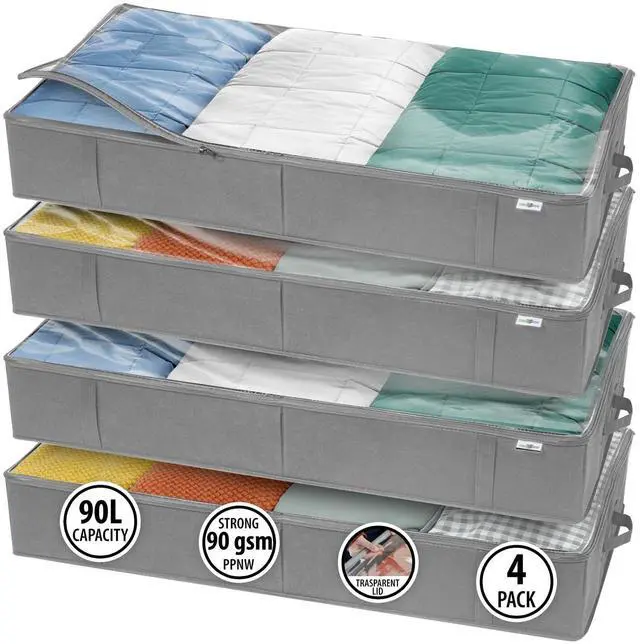 Main image of Closet Organizers and Storage - Maximize Space with Under Bed Storage Containers & Clothes Storage - Ideal Closet Organizer, Toy Storage Organizer & Underbed Storage (Grey, 4 Pack)
