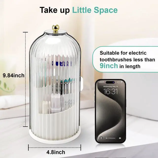 Alt view image 6 of 7 - Toothbrush Holders with Sliding Lid, Rotating 3 Slots Bathroom Organizer Countertop, Tooth Brush Toothpaste Holder Bathroom Counter Stand Sink Organizer Caddy for Vanity Makeup Brushes Holder