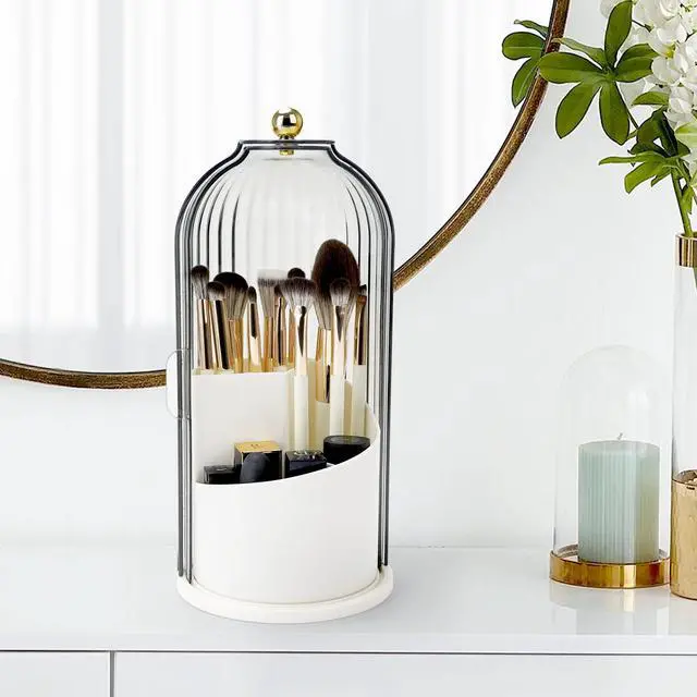 Alt view image 7 of 7 - Toothbrush Holders with Sliding Lid, Rotating 3 Slots Bathroom Organizer Countertop, Tooth Brush Toothpaste Holder Bathroom Counter Stand Sink Organizer Caddy for Vanity Makeup Brushes Holder