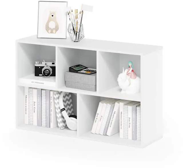 Main image of LUDER Book Shelf, 5-Cube Bookshelf, Reversible Bookcase, 9.4 x 19.5 x 31.5, Easy Assembly, for Living Room, Bedroom, Home Office, White