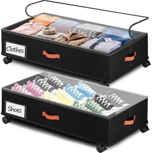 Main image of Under Bed Storage with Wheels 2-Pack, Under Bed Storage Containers 66L Clear Lids, Rolling Storage Drawers for Clothes Shoes Blankets, Underbed Organizer Bins(30" L x 16.2" W x 7.5" H)