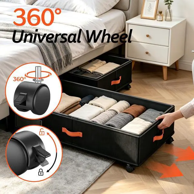 Alt view image 5 of 7 - Under Bed Storage with Wheels 2-Pack, Under Bed Storage Containers 66L Clear Lids, Rolling Storage Drawers for Clothes Shoes Blankets, Underbed Organizer Bins(30" L x 16.2" W x 7.5" H)