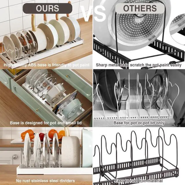 Alt view image 5 of 6 - 2 Pack Expandable Food Storage Container Lid Organizers, 22" Pots and Pans Organizer Under Cabinet with 9 Adjustable Dividers Pot and Pan Lid Holders Rack Inside Cabinet(White)