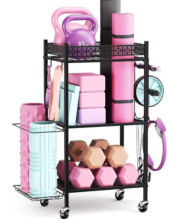 Main image of Yoga Mat Storage Rack, Home Gym Storage Rack Yoga Mat Holder, Workout Storage for Yoga Mat, Foam Roller, Gym Organizer Gym Equipment Storage for Home Exercise and Fitness Gear (Metal)