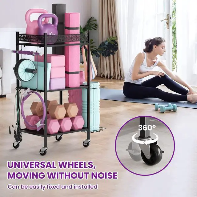 Alt view image 3 of 7 - Yoga Mat Storage Rack, Home Gym Storage Rack Yoga Mat Holder, Workout Storage for Yoga Mat, Foam Roller, Gym Organizer Gym Equipment Storage for Home Exercise and Fitness Gear (Metal)