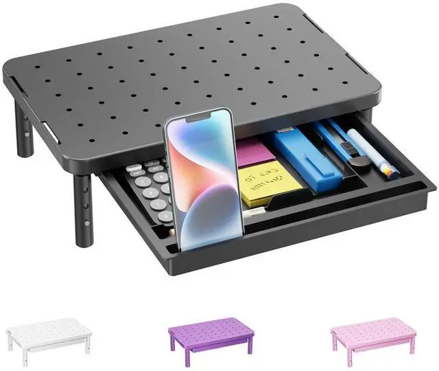 Main image of Computer Monitor Stand with Storage, Desk Monitor Riser 3 Height Adjustable, Laptop Riser with Airflow Vents, Desk Organizer for Computer, Laptop, Printer (PTT002-B), 1 Pack, Black