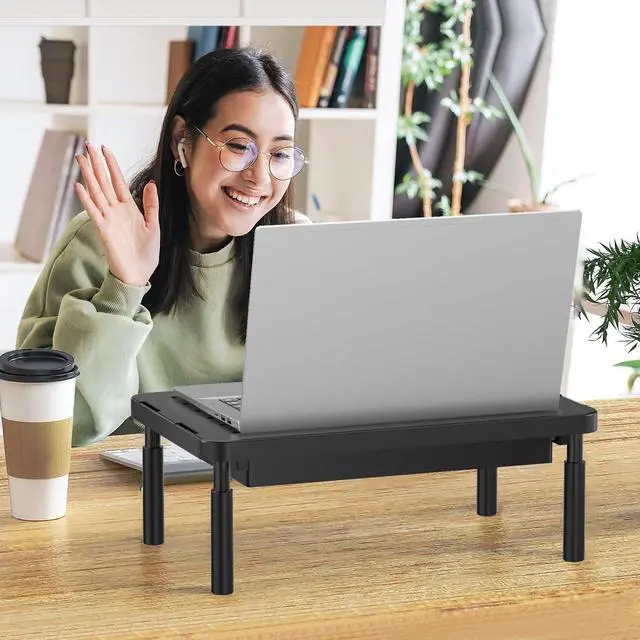 Alt view image 2 of 7 - Computer Monitor Stand with Storage, Desk Monitor Riser 3 Height Adjustable, Laptop Riser with Airflow Vents, Desk Organizer for Computer, Laptop, Printer (PTT002-B), 1 Pack, Black