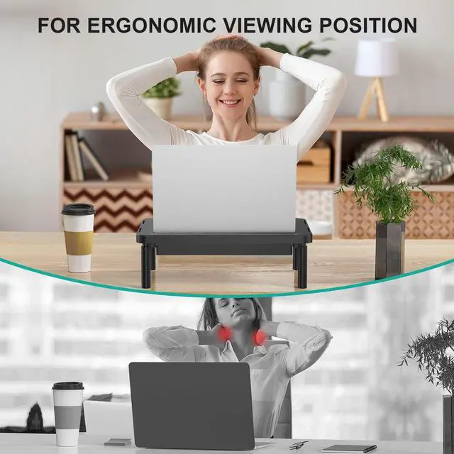 Alt view image 6 of 7 - Computer Monitor Stand with Storage, Desk Monitor Riser 3 Height Adjustable, Laptop Riser with Airflow Vents, Desk Organizer for Computer, Laptop, Printer (PTT002-B), 1 Pack, Black