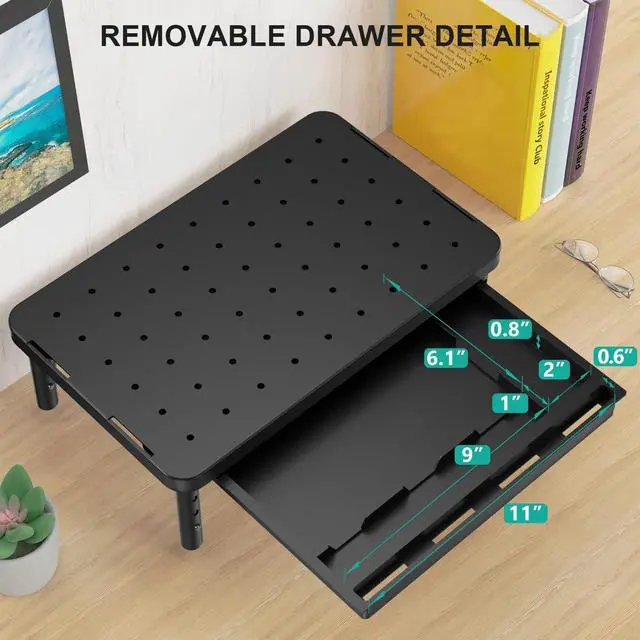 Alt view image 7 of 7 - Computer Monitor Stand with Storage, Desk Monitor Riser 3 Height Adjustable, Laptop Riser with Airflow Vents, Desk Organizer for Computer, Laptop, Printer (PTT002-B), 1 Pack, Black