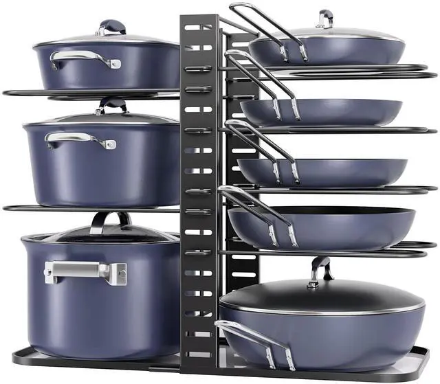 Main image of Pots and Pans Organizer Under Cabinet 14.55" Height, Adjustable 8-Tier Pot Organizers inside Cabinet, Kitchen Organizers and Storage Fit 6-11 inch Lightweight Cookware