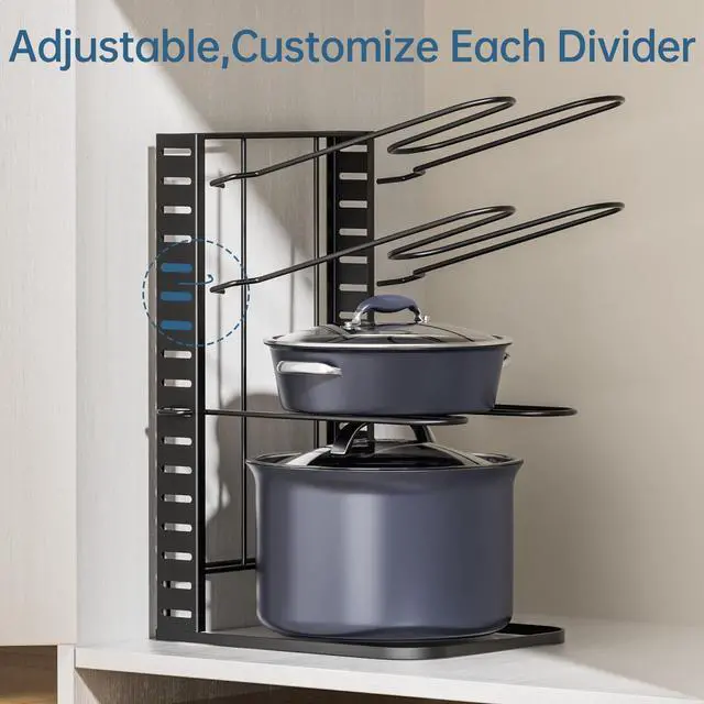 Alt view image 5 of 7 - Pots and Pans Organizer Under Cabinet 14.55" Height, Adjustable 8-Tier Pot Organizers inside Cabinet, Kitchen Organizers and Storage Fit 6-11 inch Lightweight Cookware