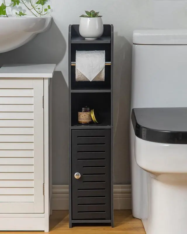Alt view image 2 of 5 - Toilet Paper Holder Stand: Freestanding No Drill PVC Bathroom Storage for Apartment Renters -Protect Rental Deposit- Small Space Storage Solution