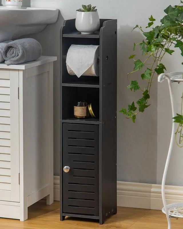 Main image of Toilet Paper Holder Stand: Freestanding No Drill PVC Bathroom Storage for Apartment Renters -Protect Rental Deposit- Small Space Storage Solution