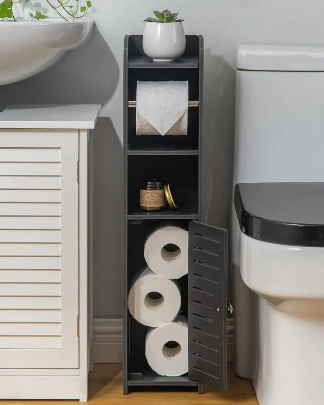 Alt view image 3 of 5 - Toilet Paper Holder Stand: Freestanding No Drill PVC Bathroom Storage for Apartment Renters -Protect Rental Deposit- Small Space Storage Solution