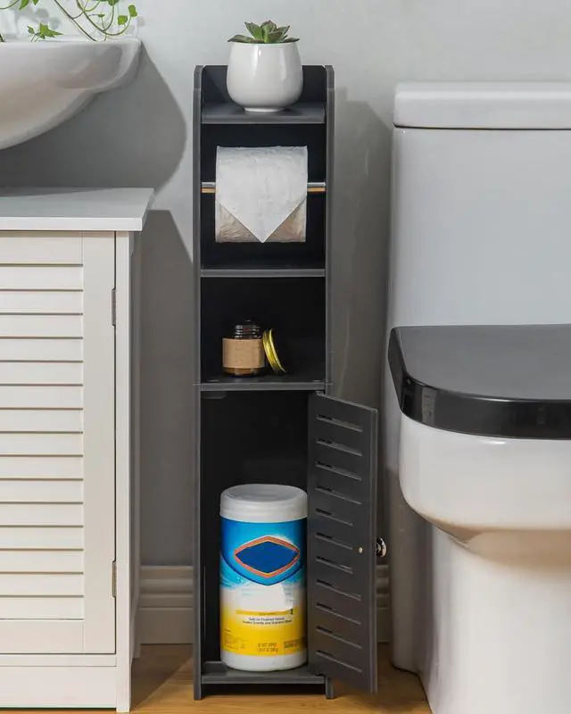 Alt view image 4 of 5 - Toilet Paper Holder Stand: Freestanding No Drill PVC Bathroom Storage for Apartment Renters -Protect Rental Deposit- Small Space Storage Solution