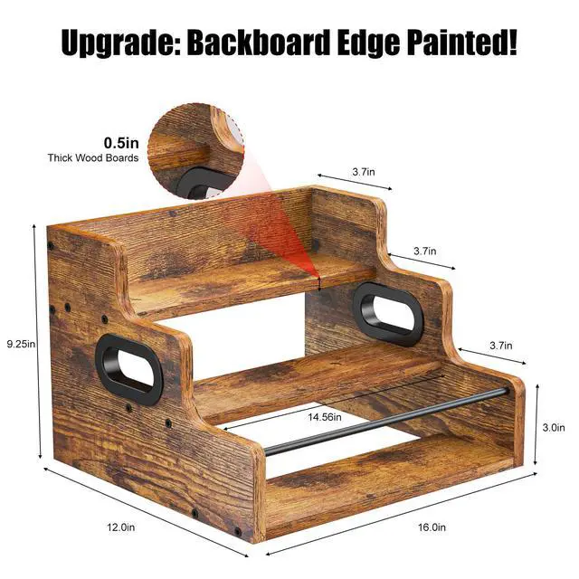 Alt view image 4 of 7 - Liquor Bottle Display Shelf, Coffee Syrup Rack Organizer, 3 Step Countertop Liquor Wine Rack, mini bar,liquor cabinet, Home Retro Bar Shelf Stand for Liquor Whiskey, Spirits