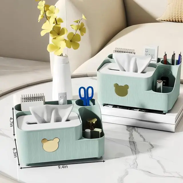 Alt view image 2 of 6 - Multifunctional Tissue Box Cover with Storage,Square Tissue Box Holder and Remote Box,Modern Cube Tissue Cover Bedside Organizer for Nightstand End Table.