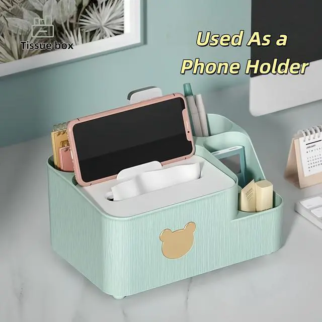 Alt view image 3 of 6 - Multifunctional Tissue Box Cover with Storage,Square Tissue Box Holder and Remote Box,Modern Cube Tissue Cover Bedside Organizer for Nightstand End Table.
