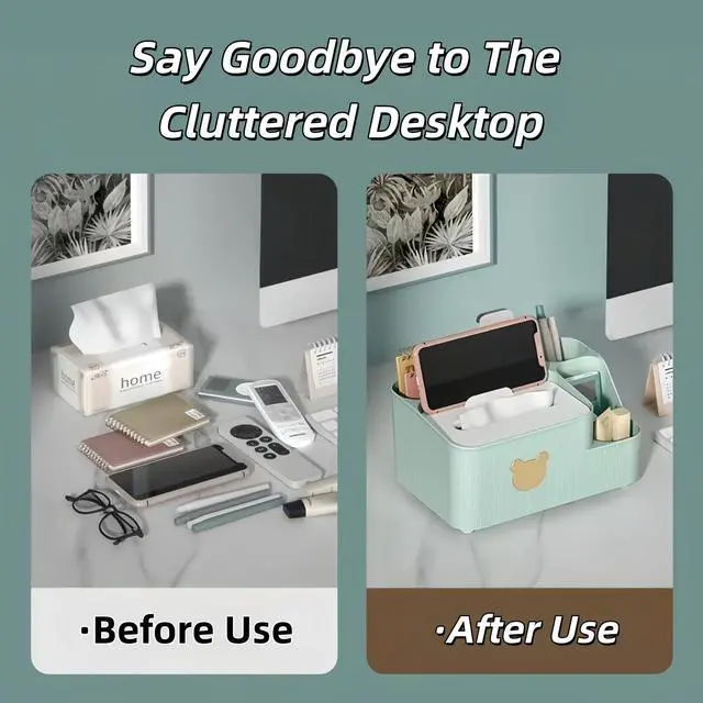 Alt view image 4 of 6 - Multifunctional Tissue Box Cover with Storage,Square Tissue Box Holder and Remote Box,Modern Cube Tissue Cover Bedside Organizer for Nightstand End Table.