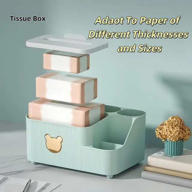 Alt view image 5 of 6 - Multifunctional Tissue Box Cover with Storage,Square Tissue Box Holder and Remote Box,Modern Cube Tissue Cover Bedside Organizer for Nightstand End Table.